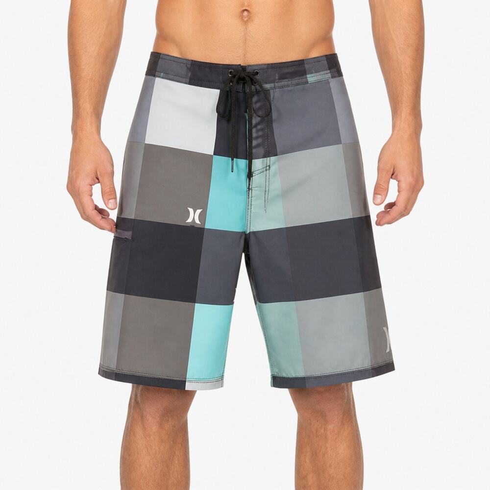 Hurley Phantom Board Shorts Mens Large Plaid Swim Trunks Surf Zip Pocket